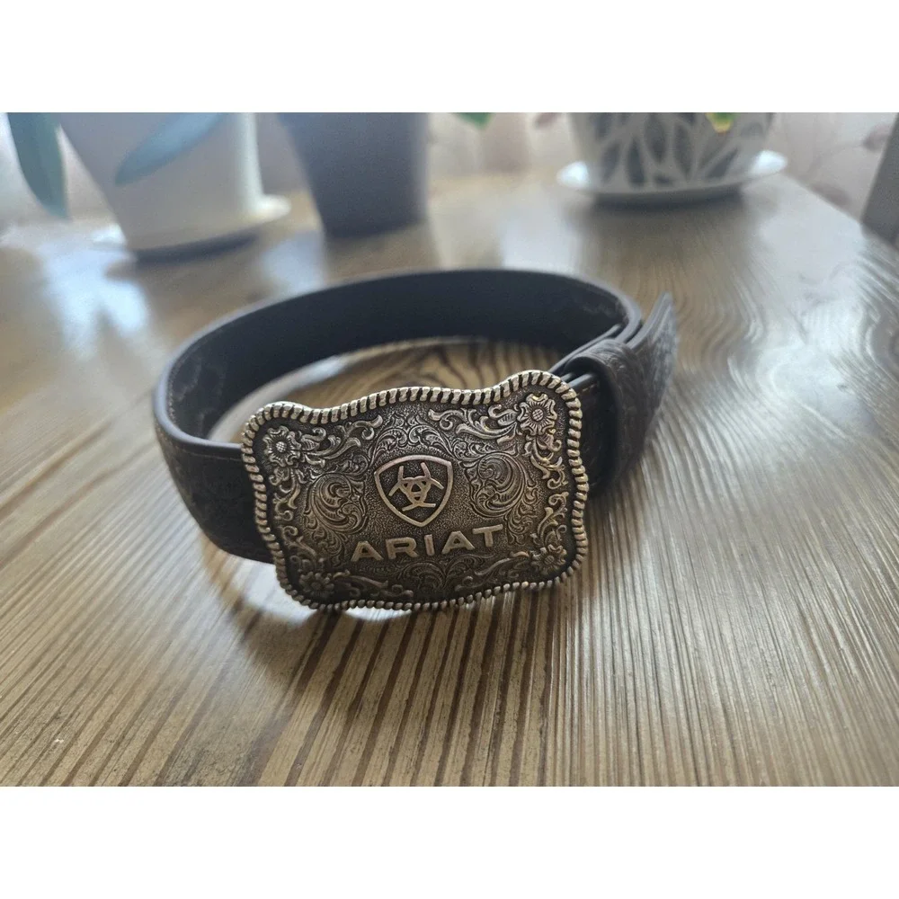 Ariat Rustic Distressed Brown Boy's 18 Leather Belt Antiqued Silver Floral